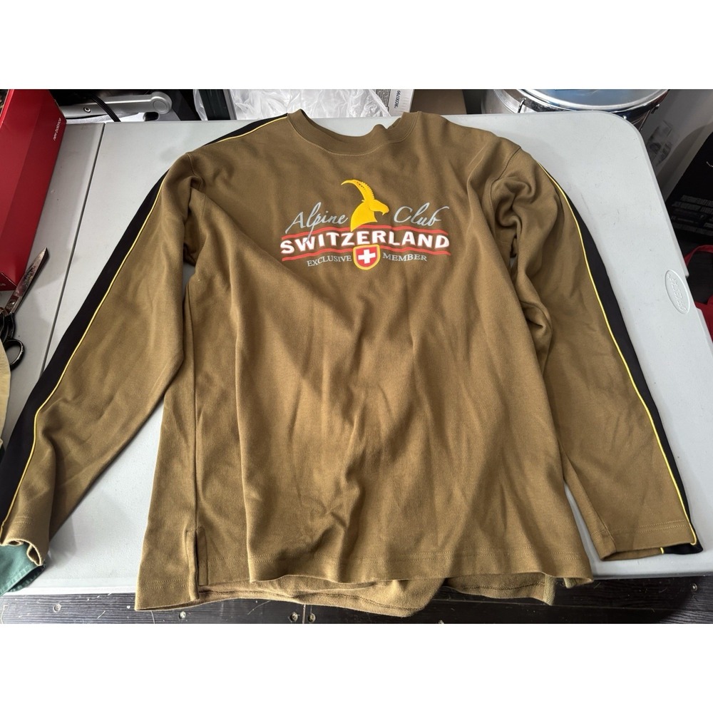 Vtg Alpine Club Switzerland 2XL Olive Black And Yellow‎ Sweater With Patch